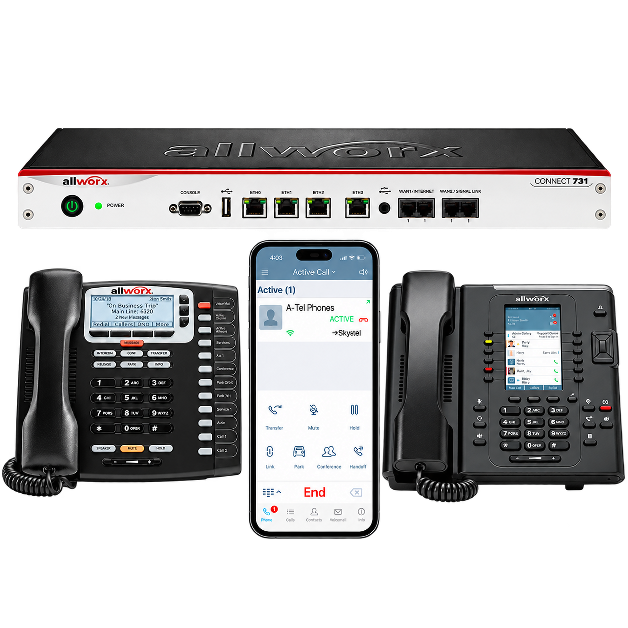 Allworx Connect 731 server, desk phones, and A-Tel Phones mobile app